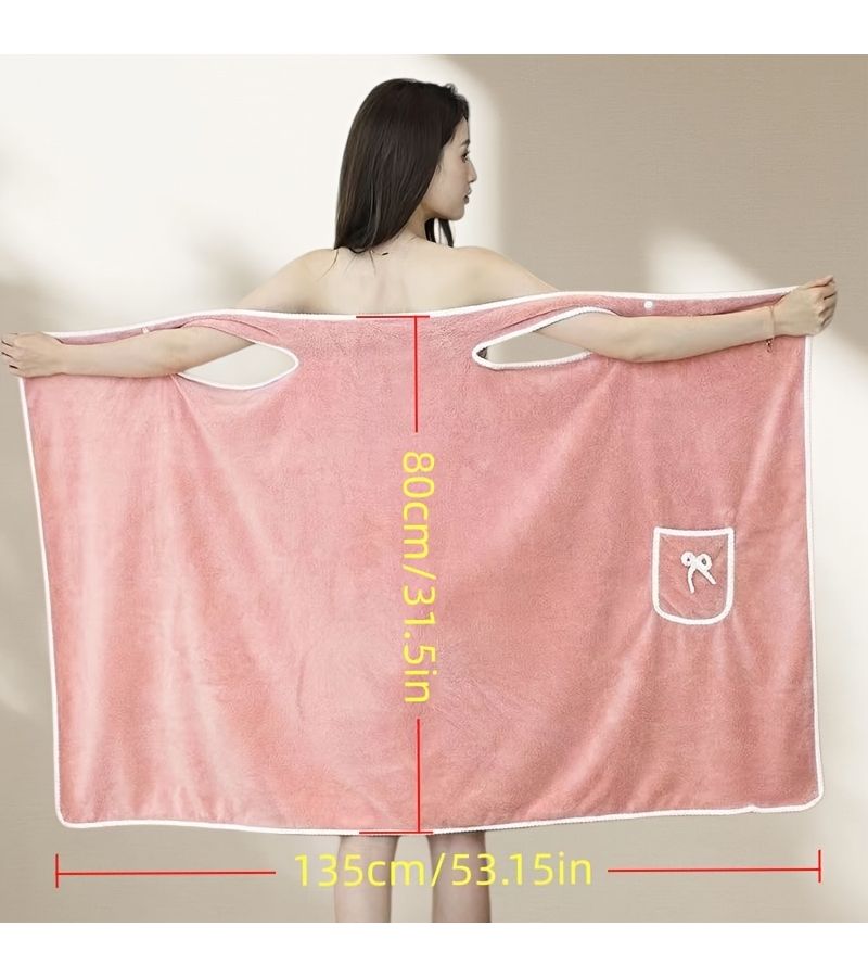 Women Light Pink Robe Ultra Soft Comfortable Absorbent Cute Pocketed Lightweight Wearable Bathrobe - Image 3