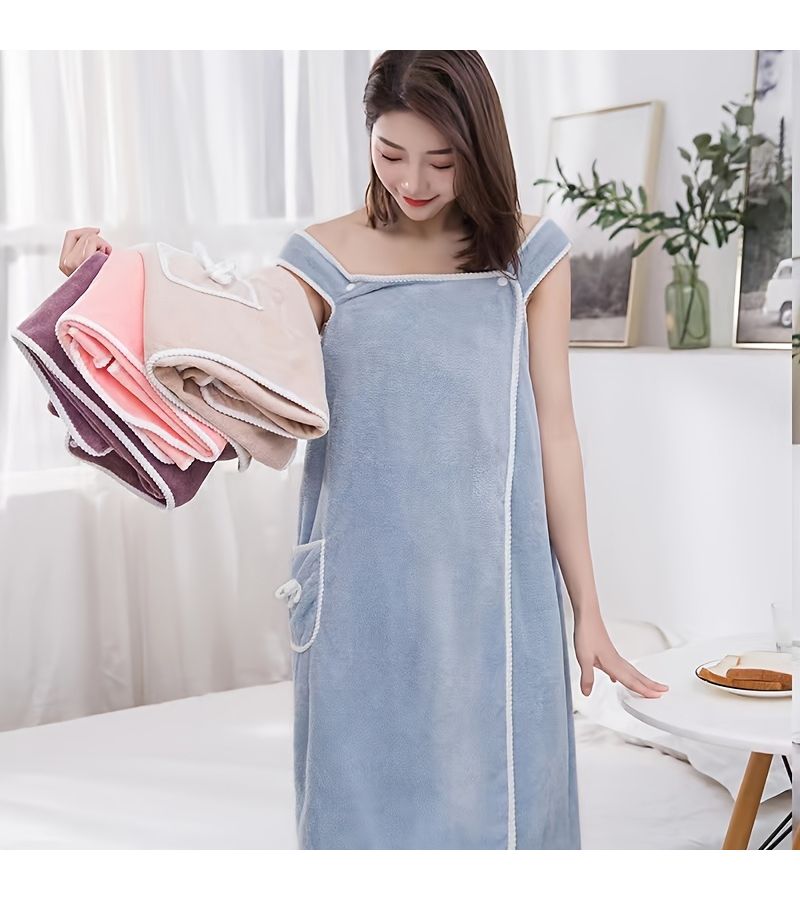 Women Light Pink Robe Ultra Soft Comfortable Absorbent Cute Pocketed Lightweight Wearable Bathrobe - Image 2