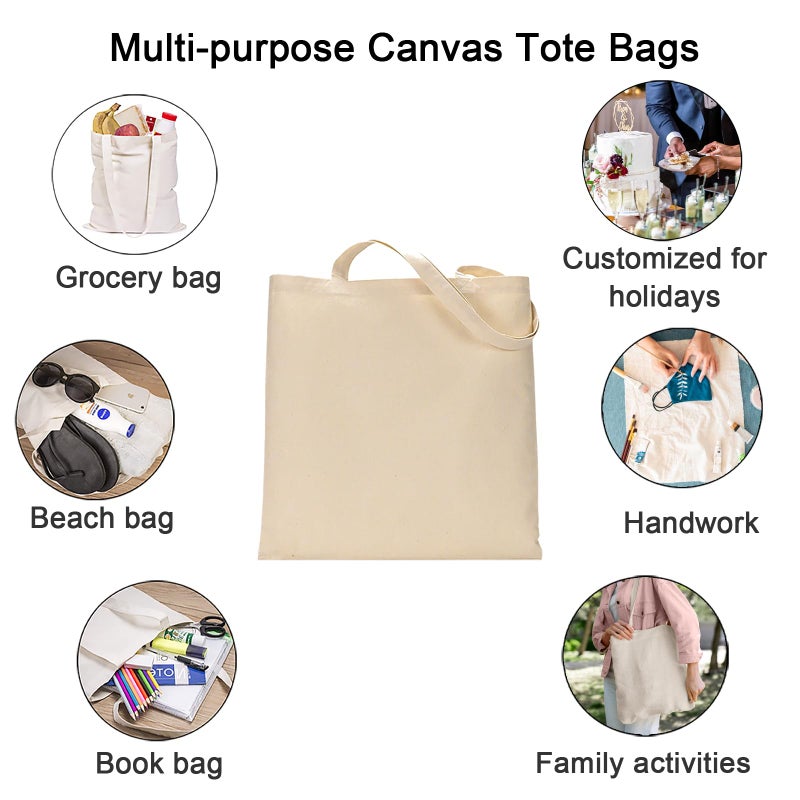 FunisFun 12 Pack Blank Canvas Tote Bags Bulk Reusable Shopping Grocery Bag for Crafts with a PTFE Teflon Sheet DIY - Image 4