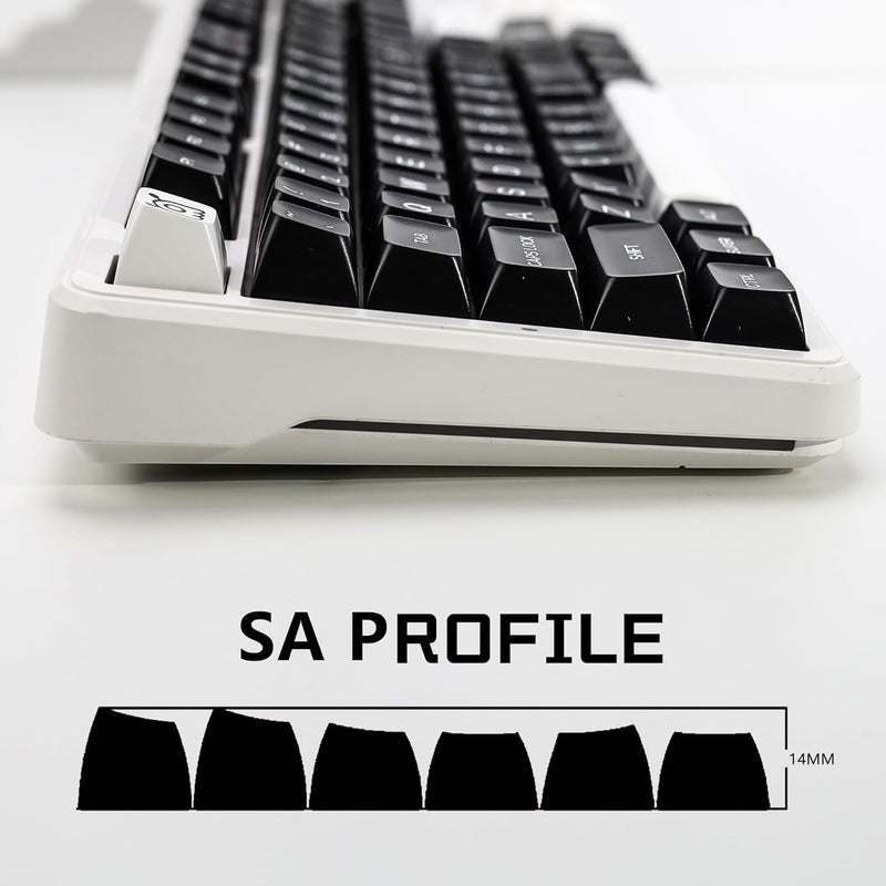 KBDiy WOB PBT Double Shot Keycap Set,160 Keys Black and White Custom Key Caps Similar to SA Profile Keycaps 60 Percent Cute Keycaps for 61/64/68/84/87/100/104/108 Mechanical Keyboard - Image 3