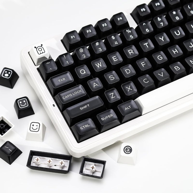 KBDiy WOB PBT Double Shot Keycap Set,160 Keys Black and White Custom Key Caps Similar to SA Profile Keycaps 60 Percent Cute Keycaps for 61/64/68/84/87/100/104/108 Mechanical Keyboard - Image 1