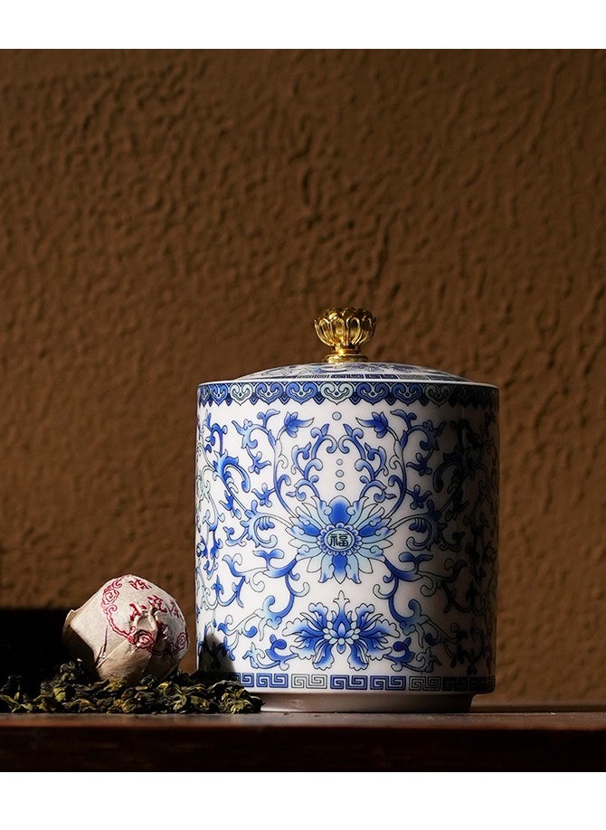 Generic Antique Ming Dynasty Style Blue & White Ceramic Tea Canister - Hand-Painted Imperial Lotus Design Airtight Storage Jar for Coffee, Tea Leaves (250ml) - Moisture-Proof Food-Safe Oriental Home Decor  - Image 1