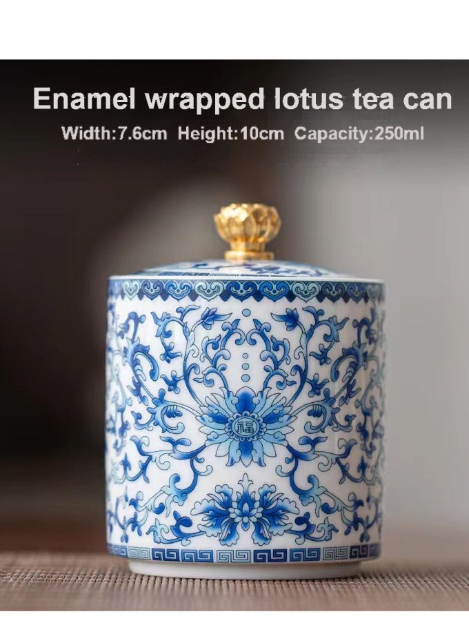 Generic Antique Ming Dynasty Style Blue & White Ceramic Tea Canister - Hand-Painted Imperial Lotus Design Airtight Storage Jar for Coffee, Tea Leaves (250ml) - Moisture-Proof Food-Safe Oriental Home Decor  - Image 2