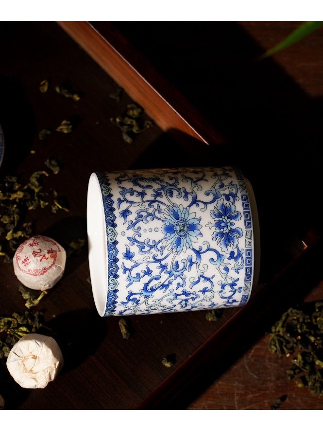 Generic Antique Ming Dynasty Style Blue & White Ceramic Tea Canister - Hand-Painted Imperial Lotus Design Airtight Storage Jar for Coffee, Tea Leaves (250ml) - Moisture-Proof Food-Safe Oriental Home Decor  - Image 4