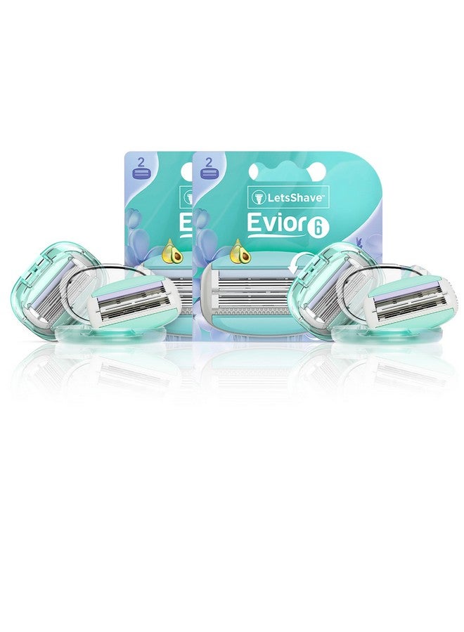 LetsShave Evior 6 Shaving Razor Blades Refills (Cartridge) For Women, Pack Fo 4 With Lubricating Strip Enriched With Aloe Vera, Vitamin E & Argan Oil, Blades For Women, 4 Count - Image 1