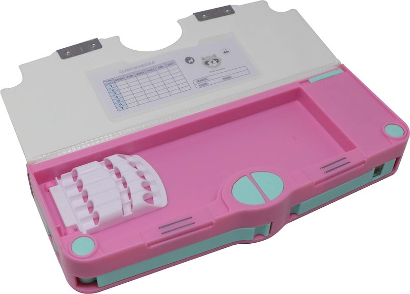 QIPS Pop Out 4 Button Magentic Locking Jumbo Pencil Box, Multi-Functional Pencil Box for Kids, Pink - Image 3