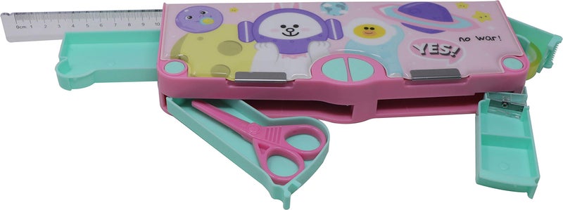 QIPS Pop Out 4 Button Magentic Locking Jumbo Pencil Box, Multi-Functional Pencil Box for Kids, Pink - Image 2
