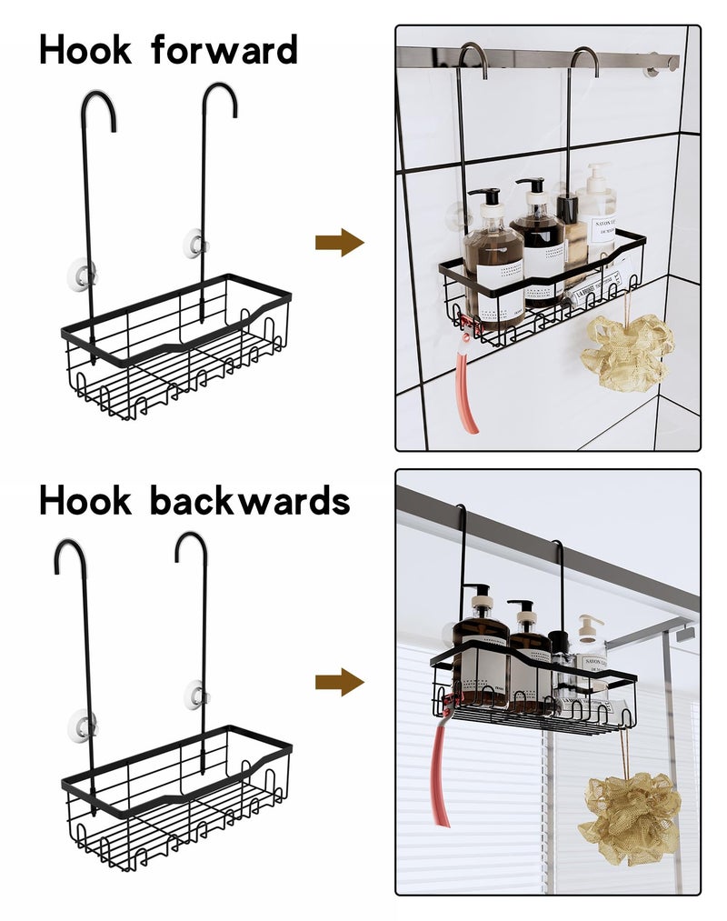 Slizy Hanging Shower Rack, Black Bathroom Storage Rack, Bathroom Door Organizer, Hanging Shower Basket, Shampoo Holder, No Drilling Required, Organizes Essentials, Black(Black Single-tier Shelf) - Image 4