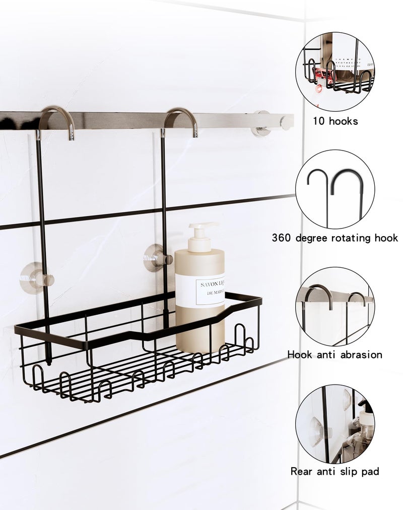 Slizy Hanging Shower Rack, Black Bathroom Storage Rack, Bathroom Door Organizer, Hanging Shower Basket, Shampoo Holder, No Drilling Required, Organizes Essentials, Black(Black Single-tier Shelf) - Image 5