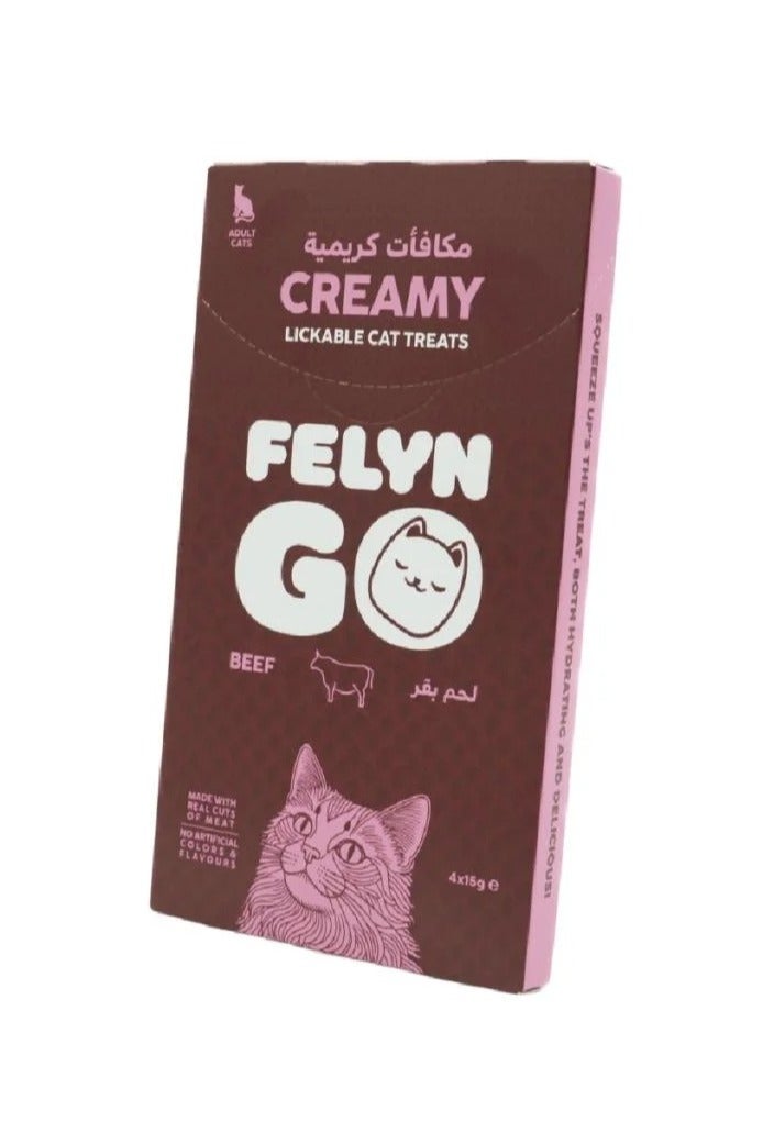 Felyn GO Cat Creamy Treats Beef Flavor 4 x 15g Artificial Color & Flavor-Free Formula - Cat Treats - Image 1