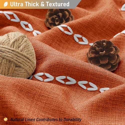 BTTN Boho Farmhouse Shower Curtain, Linen Rustic Weighted Striped Fabric Shower Curtain Set with Tassel, Water Repellent, Bohemian Vintage Country Shower Curtains for Bathroom, Burnt Orange, 72x72 - Image 3