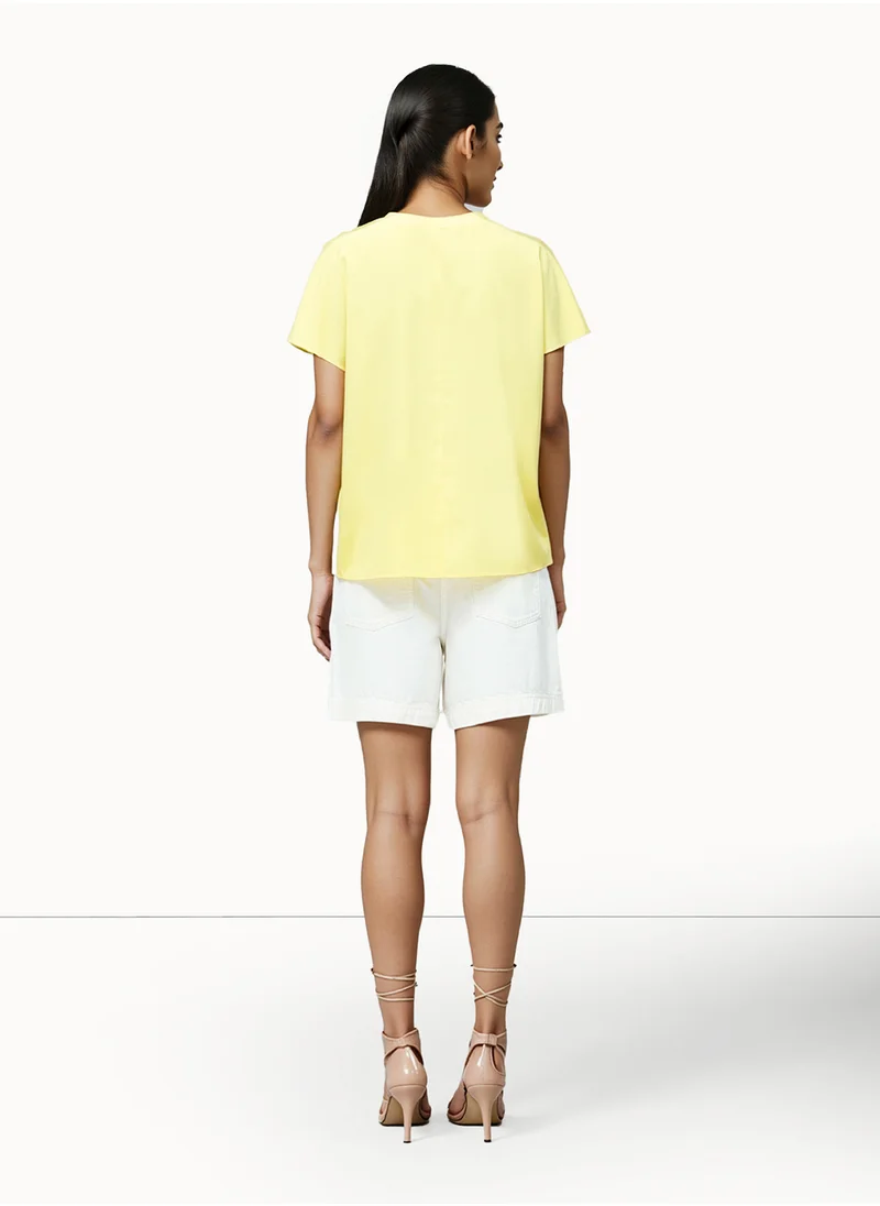 فرنش كونكشن Plain/Basic Relaxed Polyester Crew Neck T-Shirt