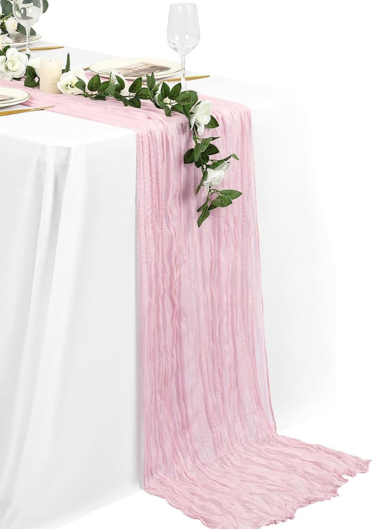 Light Pink Cheesecloth Table Runner, 90 x 300 cm Gauze Table Cover, Boho Translucent Tablecloth for Wedding Reception Bridal Shower Party Decoration Table Centerpiece - Image 1