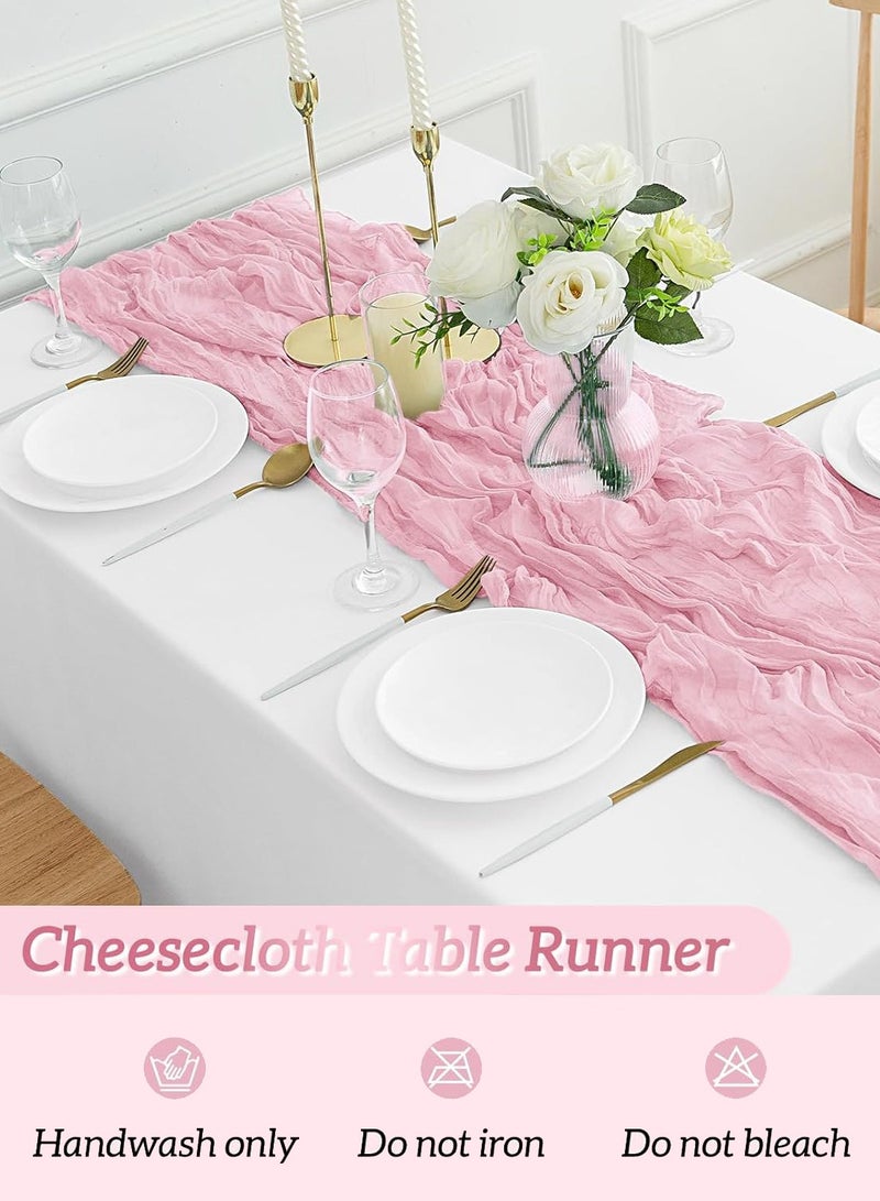 Light Pink Cheesecloth Table Runner, 90 x 300 cm Gauze Table Cover, Boho Translucent Tablecloth for Wedding Reception Bridal Shower Party Decoration Table Centerpiece - Image 3