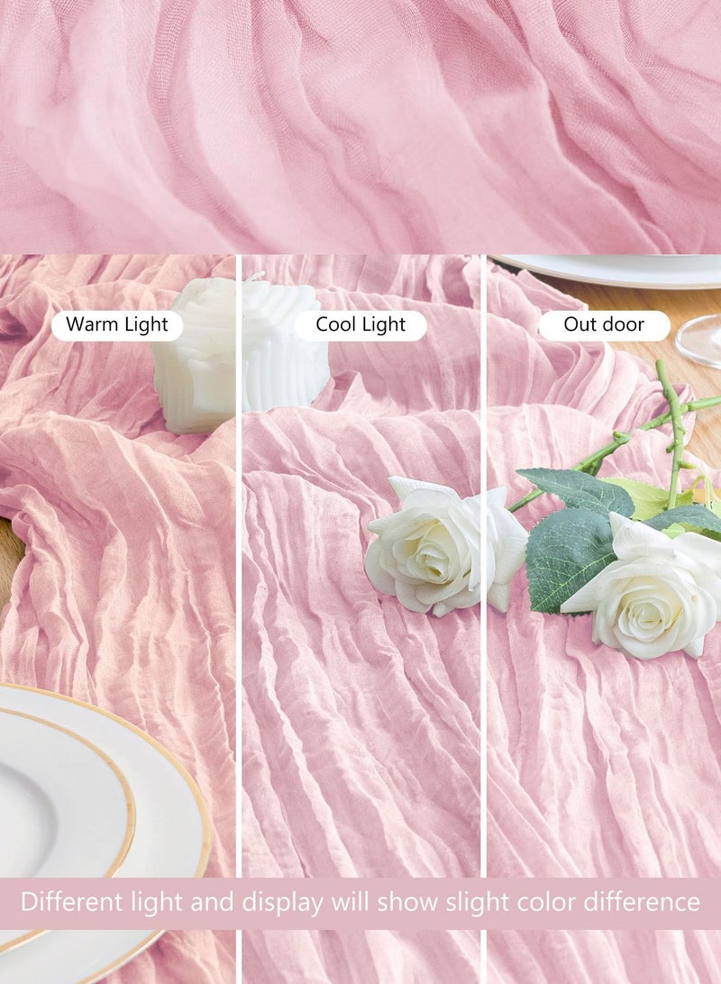 Light Pink Cheesecloth Table Runner, 90 x 300 cm Gauze Table Cover, Boho Translucent Tablecloth for Wedding Reception Bridal Shower Party Decoration Table Centerpiece - Image 4