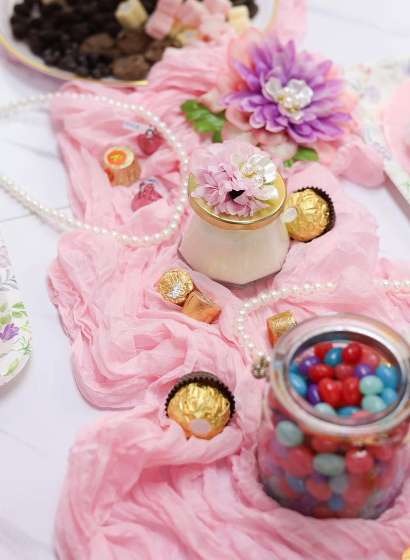 Light Pink Cheesecloth Table Runner, 90 x 300 cm Gauze Table Cover, Boho Translucent Tablecloth for Wedding Reception Bridal Shower Party Decoration Table Centerpiece - Image 5