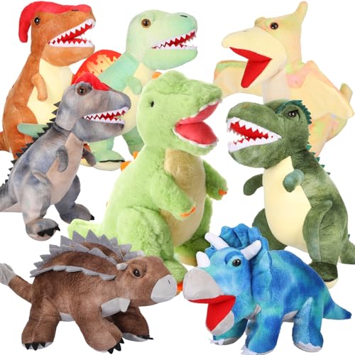 Leitee 8 Pcs Dinosaur Stuffed Animal Set Dinosaur Plush Toys Bulk Soft Assortment Tyrannosaurus Triceratops Cuddly Plush Stuffed Animals for Boys Girls Birthday Party Favors Gifts - Image 1