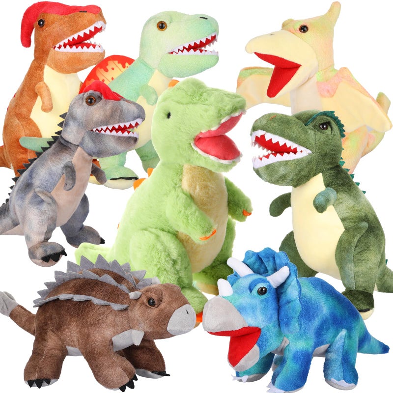 Leitee 8 Pcs Dinosaur Stuffed Animal Set Dinosaur Plush Toys Bulk Soft Assortment Tyrannosaurus Triceratops Cuddly Plush Stuffed Animals for Boys Girls Birthday Party Favors Gifts - Image 2