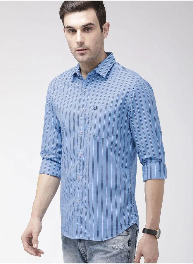 The Indian Garage Co Men Slim Fit Multi Striped Full Sleeves Cutaway Collar Casual Shirt