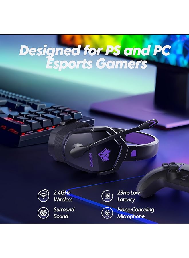 NUBWO G06 Wireless Gaming Headset With Microphone For Ps5 Ps4 Pc 100 Hr Wireless Controller & Switch Gaming Headphones With Three Connection Modes (Purple) - Image 2