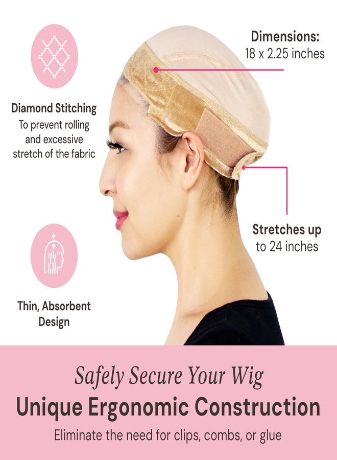 MILANO COLLECTION Lace Wig Grip Cap for Women, Adjustable Wig Caps for Women Non Slip with Headband to Secure Lace Top Perfectly in Place, Tension-Free, One Size Fits All, 2 Pack, Nude - Image 4