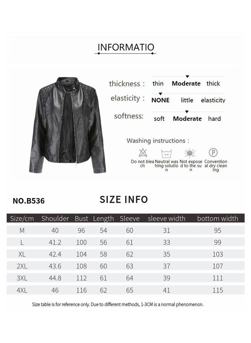 Loquat Women's Leather Jacket With Standing Collar PU Leather Jacket Grey - Image 2