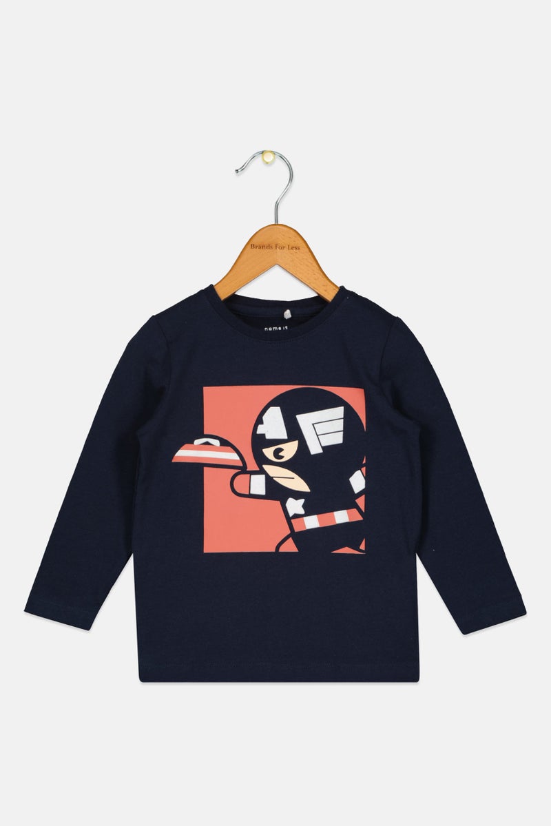 NAME IT Toddlers Boy Long Sleeves Graphic Print T-Shirt, Navy - Image 1