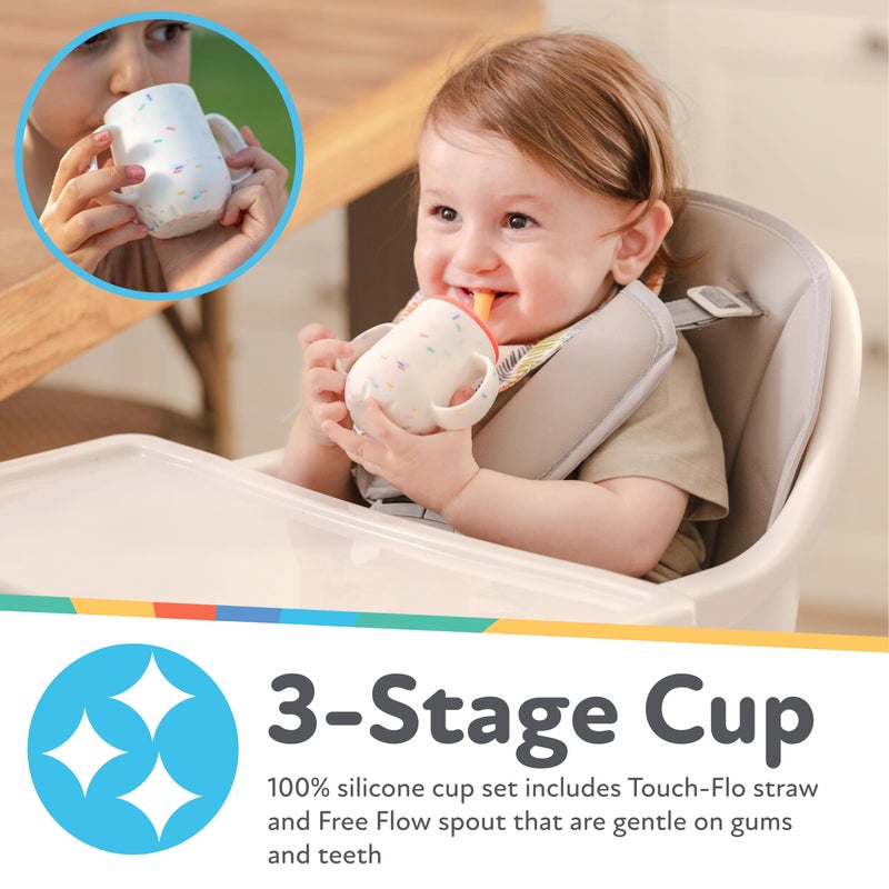 Nuby 3-Stage Training Cup Set - Silicone Tumbler with Spout and Straw Combo - 4 oz - 6+ Months - Girls - Image 2