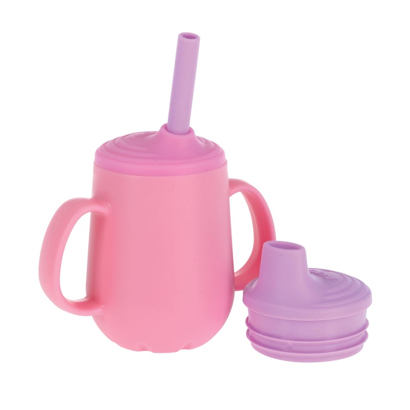 Nuby 3-Stage Training Cup Set - Silicone Tumbler with Spout and Straw Combo - 4 oz - 6+ Months - Girls - Image 1