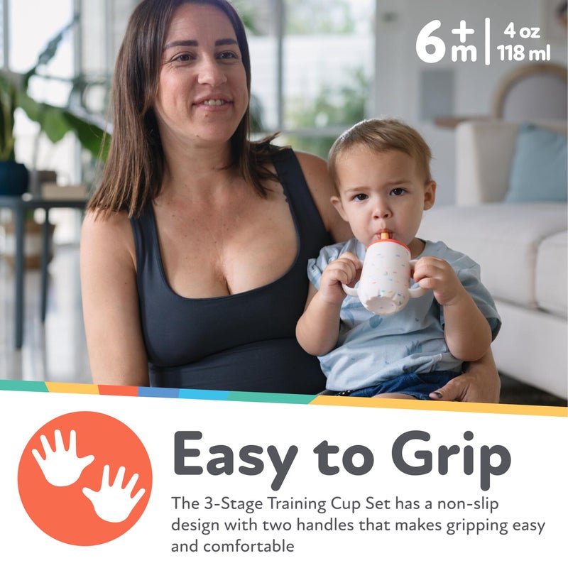 Nuby 3-Stage Training Cup Set - Silicone Tumbler with Spout and Straw Combo - 4 oz - 6+ Months - Girls - Image 3