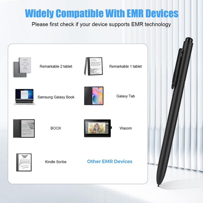 MoKo EMR Stylus Pen Compatible with Remarkable 2, Digital Pen with Eraser, 4096 Pressure Levels Palm Rejection 3 Extra Tips, for Remarkable 2&1/Galaxy Tab&Book/BOOX/Wacom/Scribe/EMR Devices - Image 2