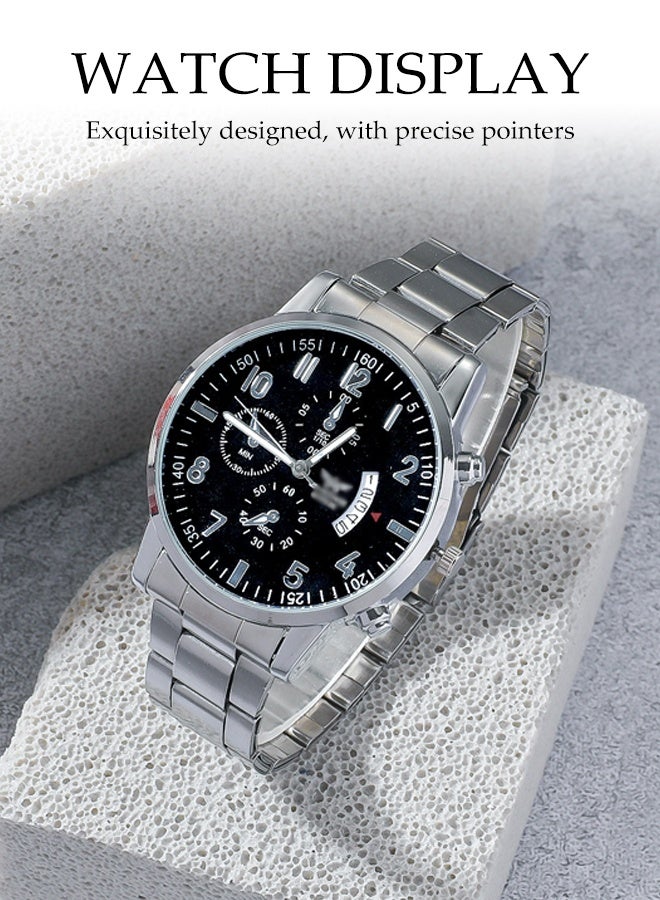 DUNISO 4pcs Elegant Men's Quartz Watch & Accessory Gift Set, Includes Stylish Fashion Necklace & Ring & Bracelet in Display Box, Ideal Trendy Present for Friends - Image 3