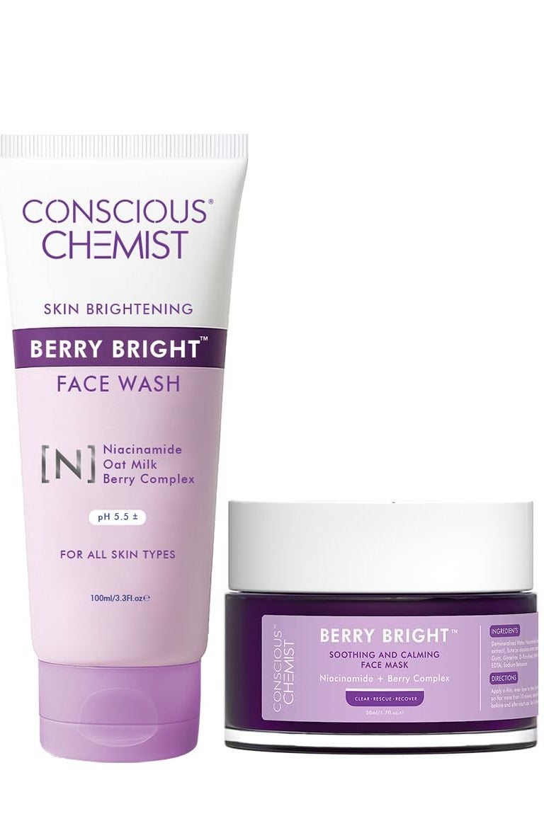 كيميائي واعي غسول الوجه برايت بيري برايت من كونشس كيمست، 100 مل، قناع الوجه 50 جم مع مستخلصات التوت النياسيناميد، عبوة من قطعتين - Image 1