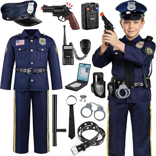 Joycover Police Costume for Kids Career Day Officer Costume for Boys Girls with Toy Accessories Toddler Kids Halloween Costumes Cop Outfit Kit for Halloween Dress Up Pretend Roleplay T4 - Image 1