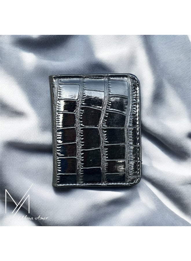 Luxury Black Crocodile Pattern Leather Wallet, Bifold Design, Glossy Finish, Classic Style-901 (Black) - Image 1