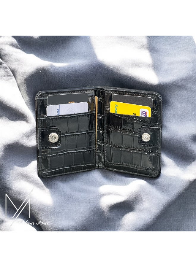 Luxury Black Crocodile Pattern Leather Wallet, Bifold Design, Glossy Finish, Classic Style-901 (Black) - Image 2