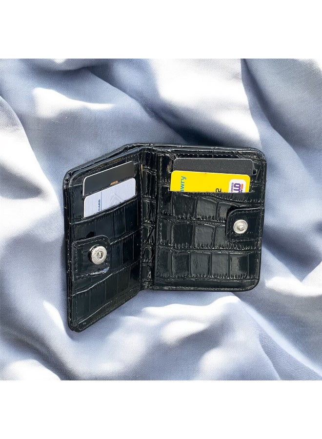 Luxury Black Crocodile Pattern Leather Wallet, Bifold Design, Glossy Finish, Classic Style-901 (Black) - Image 3