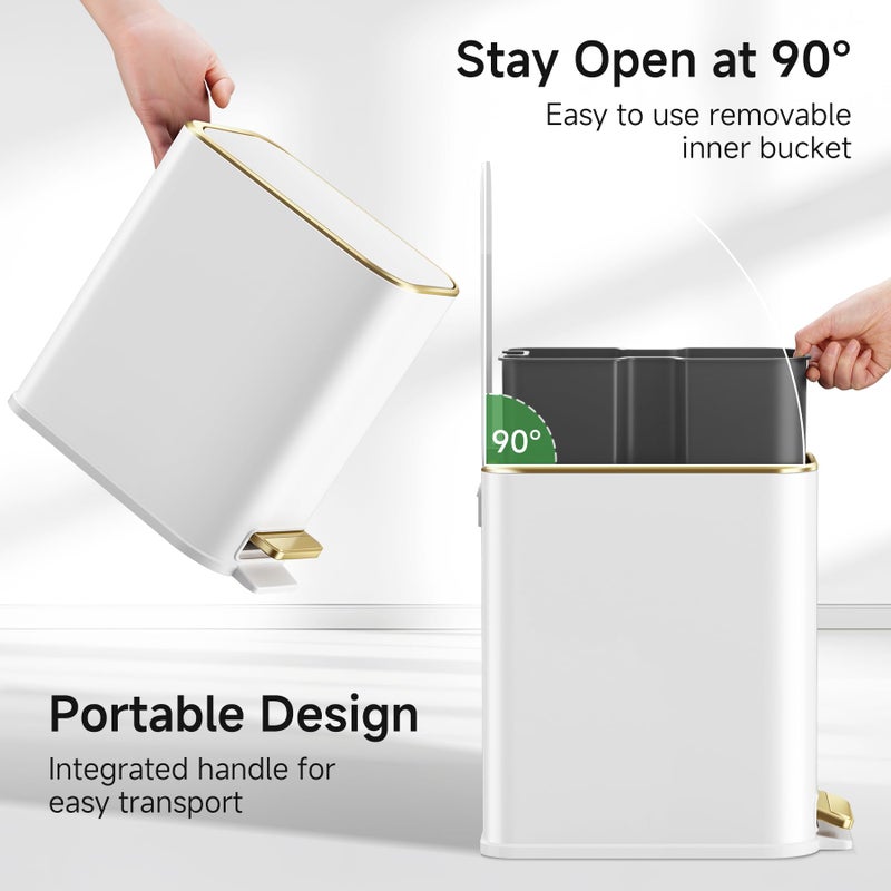 TIPGO Small Bathroom Trash Can with Lid Soft Close, Step Pedal, 5 Liter / 1.3 Gallon Stainless Steel Trash Bin, Slim Garbage Cans for Toilet, Office, Bedroom (White) - Image 5