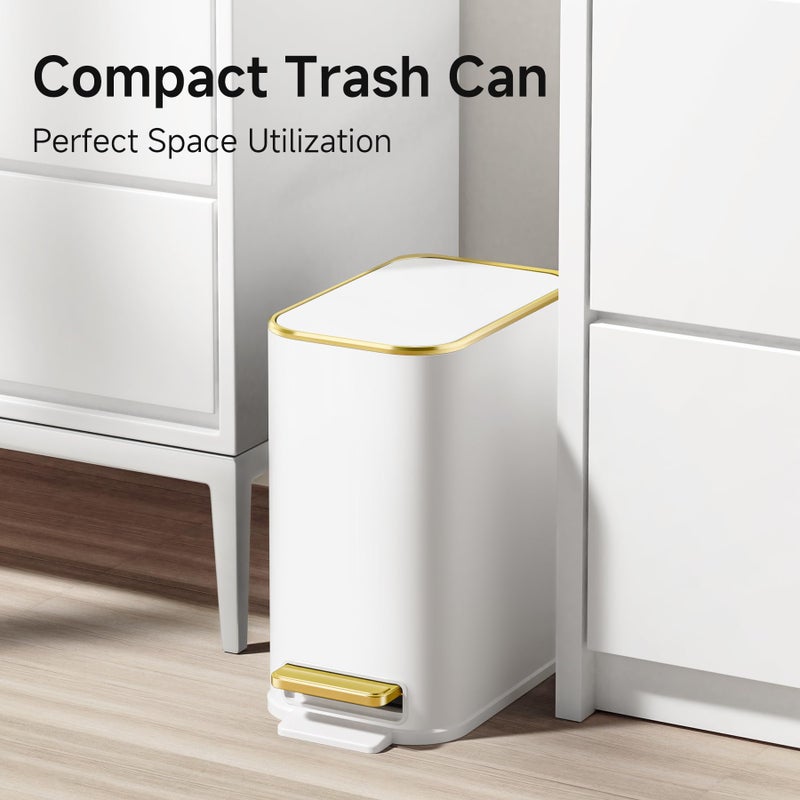 TIPGO Small Bathroom Trash Can with Lid Soft Close, Step Pedal, 5 Liter / 1.3 Gallon Stainless Steel Trash Bin, Slim Garbage Cans for Toilet, Office, Bedroom (White) - Image 3