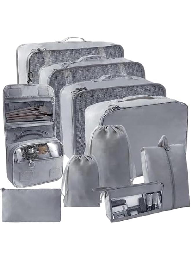 HOOKOR 10 Set Packing Cubes for Suitcases,Packing Cubes with Clothing Bag, Accessories Bags Packing Cubes for Travel Luggage Organizer for Women Men (Grey) - Image 1