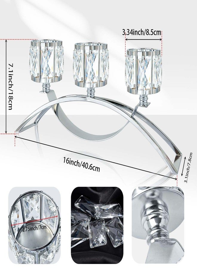 kolnlala 3 Arms Crystal Bowl Tealight Candelabra Votive Candle Stand, Wedding centerpieces for Tables Crystal Candlestick，Centerpiece Table Decorations (Silver) - Image 3