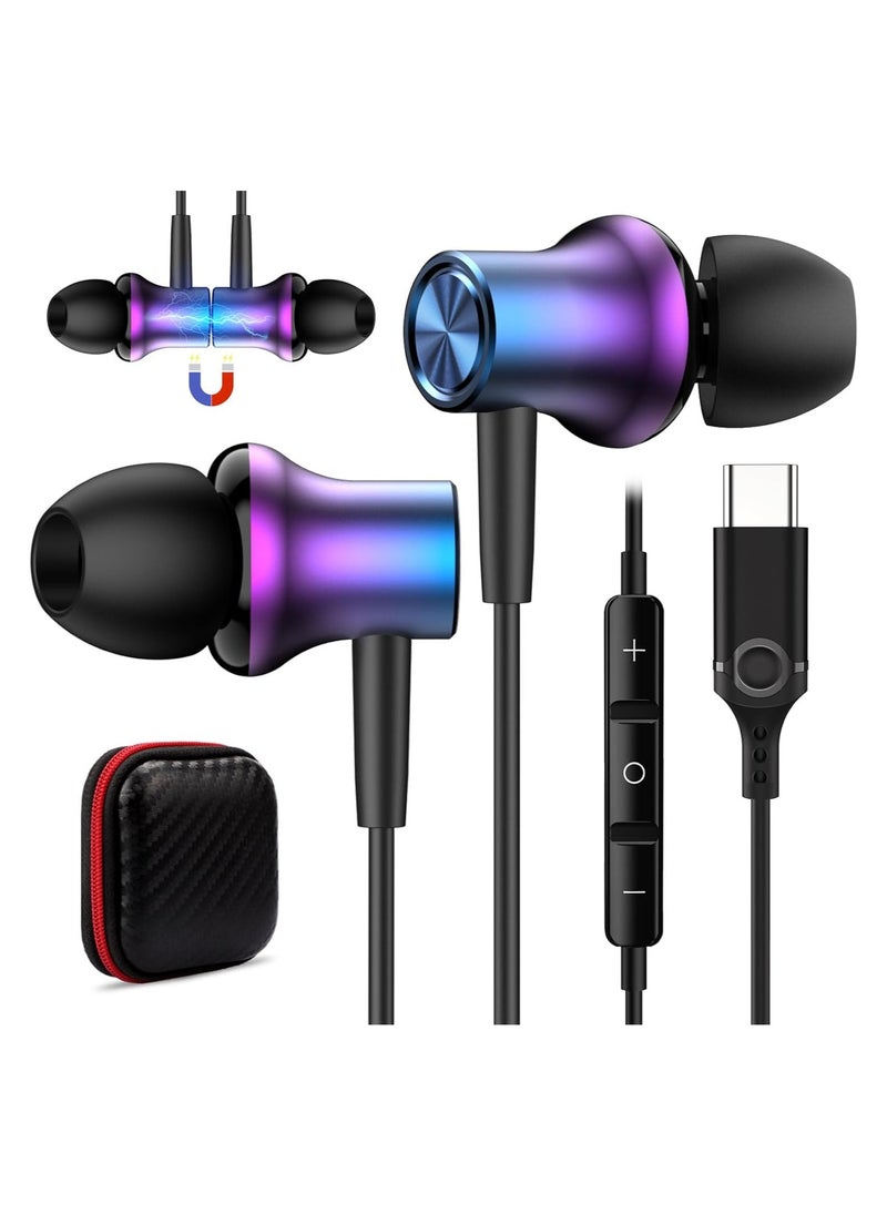 Generic USB-C Wired Earbuds for iPhone 15 Pro Max, iPad Mini 6, Samsung Galaxy S23 FE, S22 Ultra, S21, S20, A54, Flip5, Pixel 8, 7, OnePlus - Magnetic Noise Isolation In-Ear Headset with Mic.  - Image 1