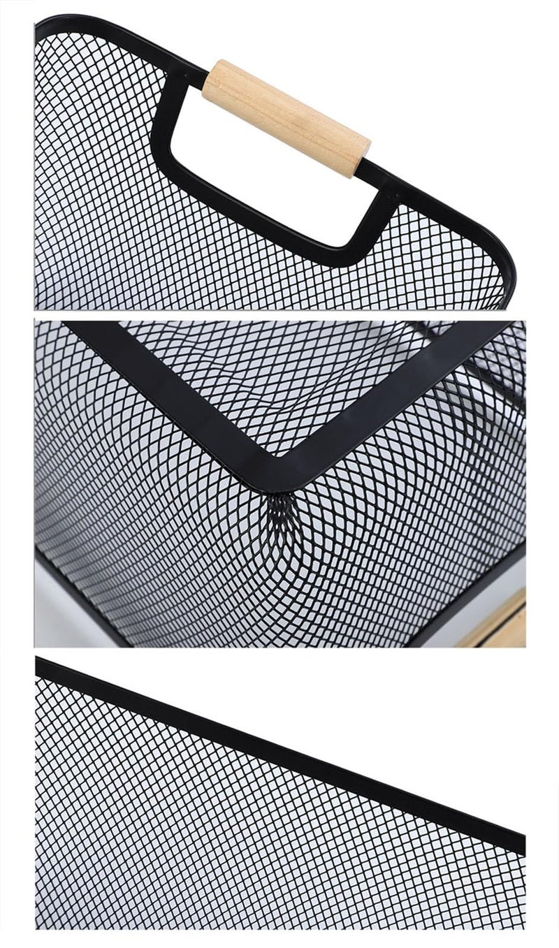 AJIODA Metal Mesh Steel Basket, Large Wire Storage Organizer Basket Multi-function Hanging Kitchen Baskets with Wood Handle for Kitchen Bathroom Picnic Home, Rectangle-Black - Image 4