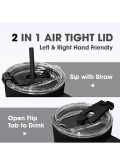 Osse osse 40oz Tumbler with Handle and Straw Lid | Double Wall Vacuum Reusable Stainless Steel Insulated Water Bottle Travel Mug Cup | Modern Insulated Tumblers Cupholder Friendly (Black)  - Image 3