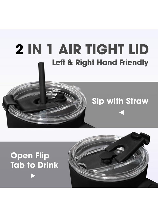 Osse osse 40oz Tumbler with Handle and Straw Lid | Double Wall Vacuum Reusable Stainless Steel Insulated Water Bottle Travel Mug Cup | Modern Insulated Tumblers Cupholder Friendly (Black)  - Image 3