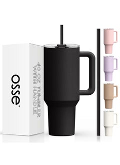 Osse osse 40oz Tumbler with Handle and Straw Lid | Double Wall Vacuum Reusable Stainless Steel Insulated Water Bottle Travel Mug Cup | Modern Insulated Tumblers Cupholder Friendly (Black)  - Image 1