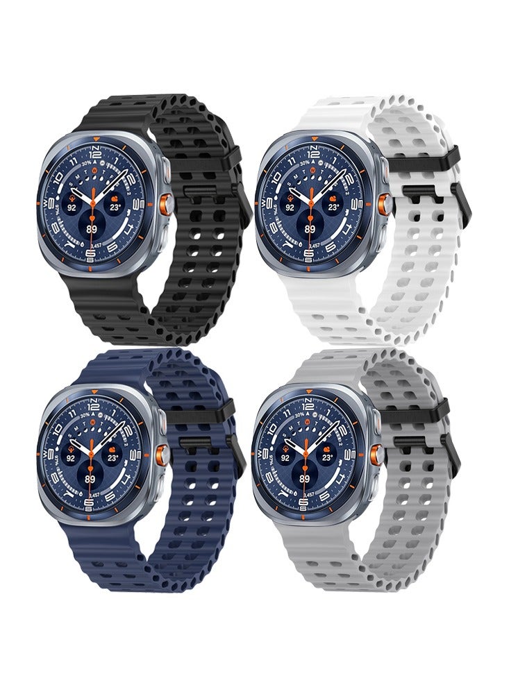 4PCS for Samsung Galaxy Watch UItra 2025/ UItra 2 Silicone Strap, Samsung Galaxy Watch UItra 2025/ UItra 2 Sport Strap Black/White/Blue/Grey for Men and Women - Image 1