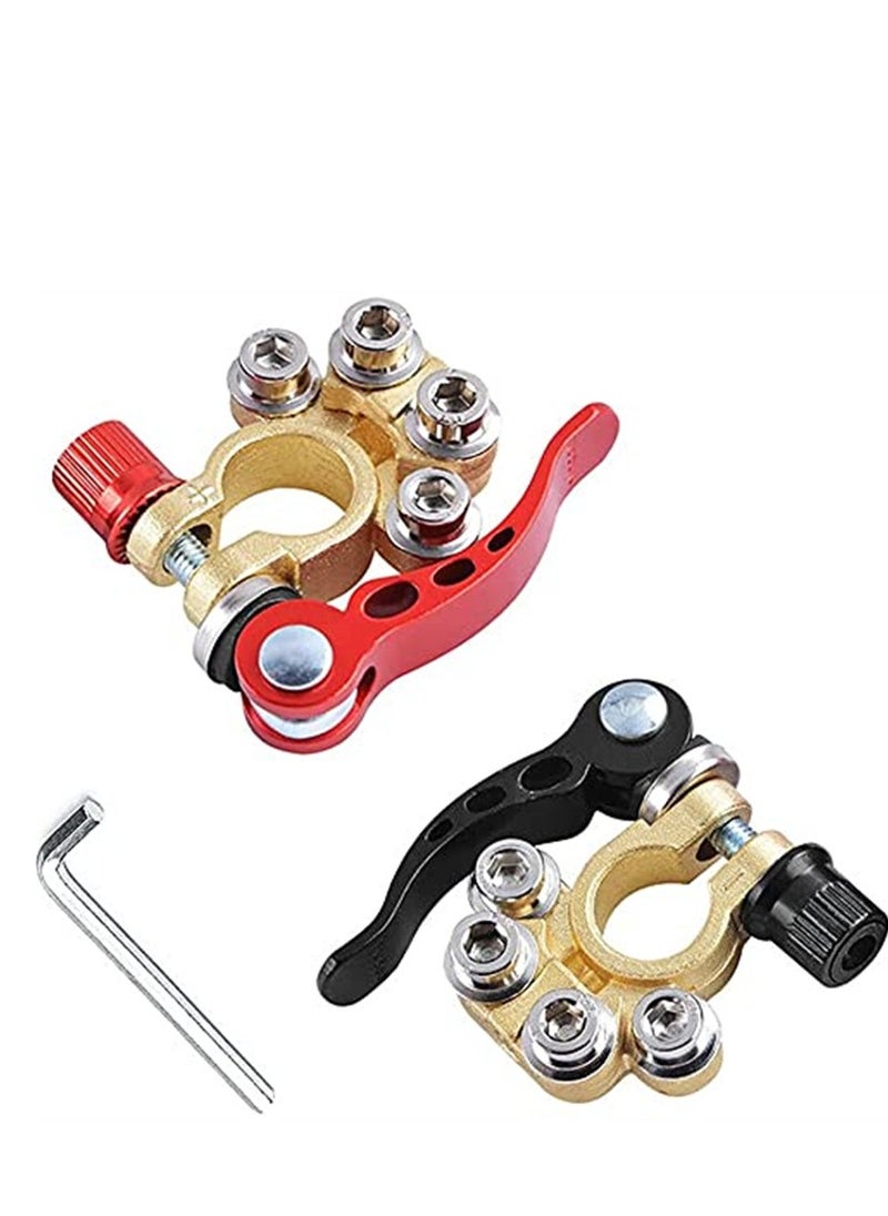Excefore Battery Terminal Clamp Connectors, 2Pcs 4 Way Positive Negative Car Battery Terminals Connector Quick Release Disconnect for SAE/JIS Type A Posts  - Image 1