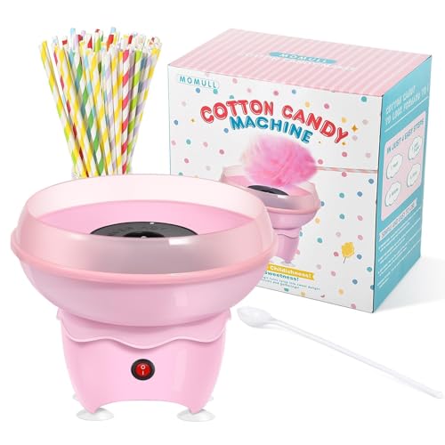 MOMULL Cotton Candy Machine Mini Cotton Candy Maker for Kids Pink Vintage Candy Maker for Christmas Gift Home Birthday Family Party Includes 20 Cotton Candy Sticks Sugar Scoop - Image 1