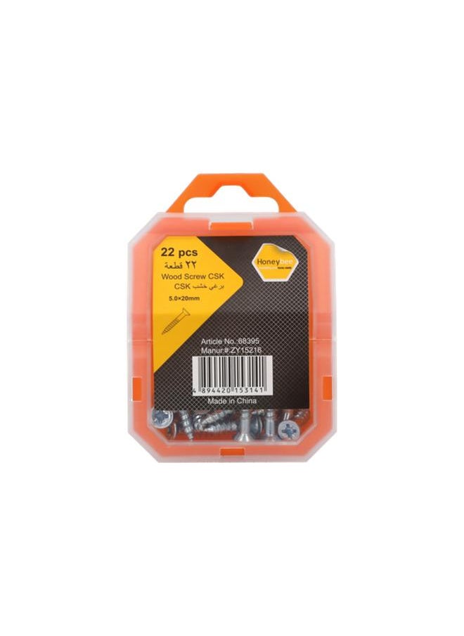 HONEY BEE 22-Piece Rust-Proof CSK Wood Screws Silver 5 x 20mm ZY15216  - Image 1